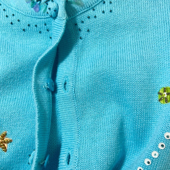 Vintage Jack B. Quick blue mermaid sequin beaded embroidery sweater cardigan M - Picture 15 of 16